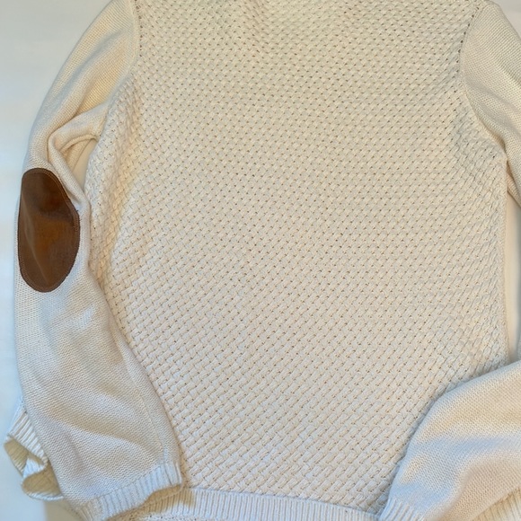 August Mist Cream Small Sweater with Suede Elbow Patches - Picture 7 of 8